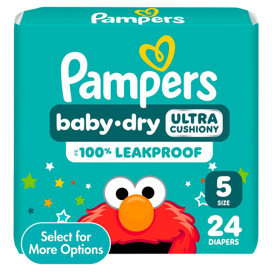 Pampers Baby-Dry Ultra Cushiony Diapers Jumbo Pack, Size 5, 20-37 lbs, 24 count, 24 Each