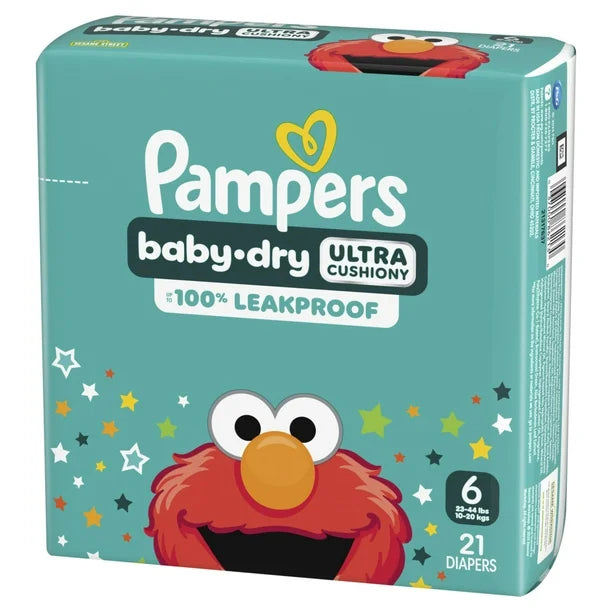 Pampers Baby Dry Ultra Cushiony Diapers, Size 6 (23-44 lbs), 21 Count, Up to 100% leakproof disposable diaper