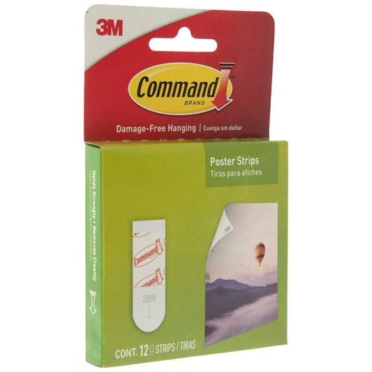Command 3M  Damage Free Small Poster Hanging Strip, White, 12/Pac