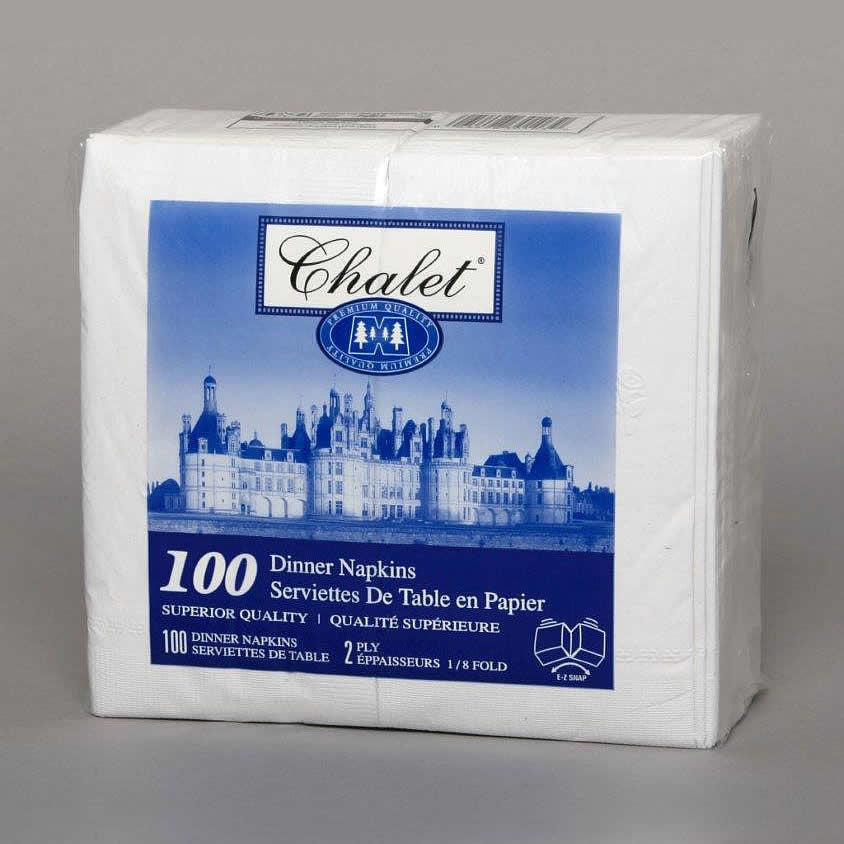 DINNER NAPKIN WHITE 2 PLY 17X17 CHALET 100 count