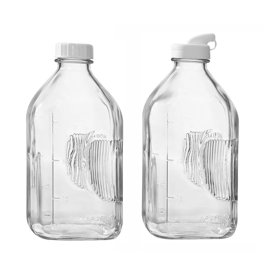 FOX RUN LARGE GLASS MILK BOTTLES, SET OF 2 64OZ/2 QUART