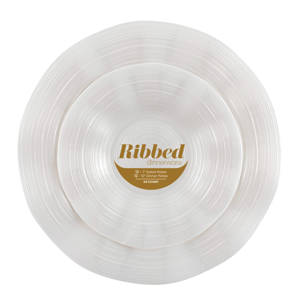 Ribbed Combo Pearl 7″ & 10″ Plates (24 Count)