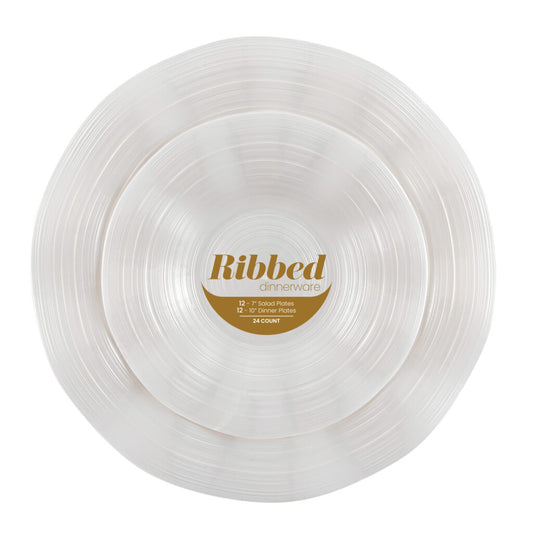 Ribbed Combo Pearl 7″ & 10″ Plates (24 Count)