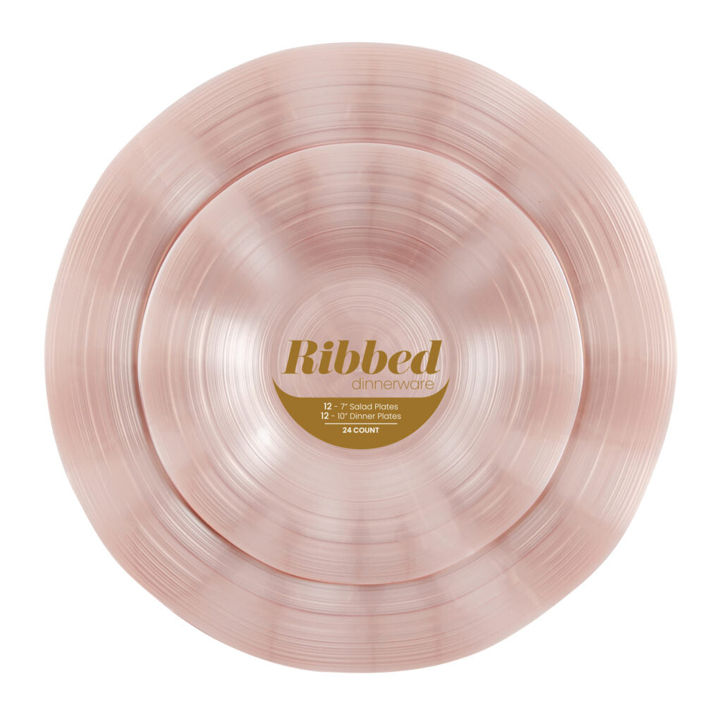 Ribbed Combo Pink Pearl 7″ & 10″ Plates (24 Count)