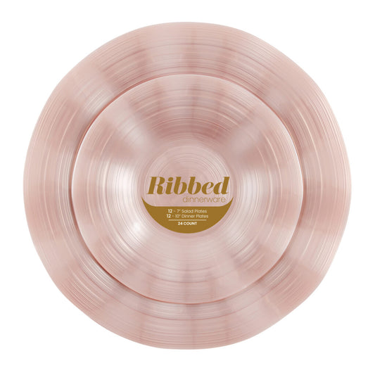 Ribbed Combo Pink Pearl 7″ & 10″ Plates (24 Count)