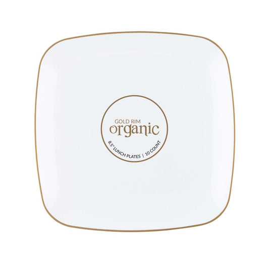 Organic Square Plates White/Gold Rim 8.5â€³ (10 Count)