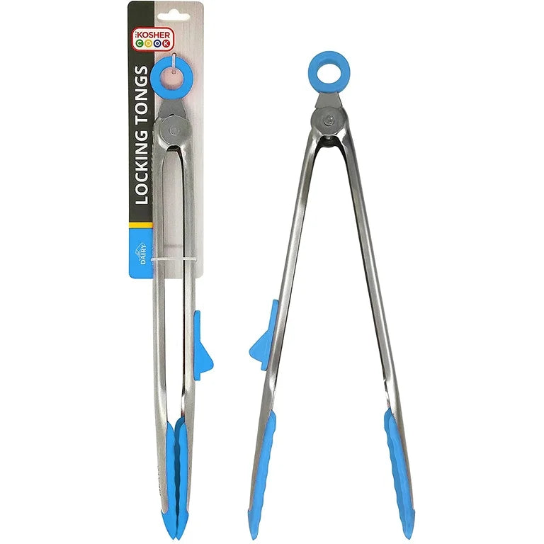 The Kosher Cook, Large 480 Degrees Heat Resistant Silicone Locking Tongs - Blue