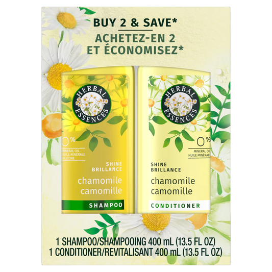 Herbal Essences Shine Collection Chamomile Shampoo and Conditioner Set Shines and Smooths Hair Mineral Oil Free - (2x13.5)oz