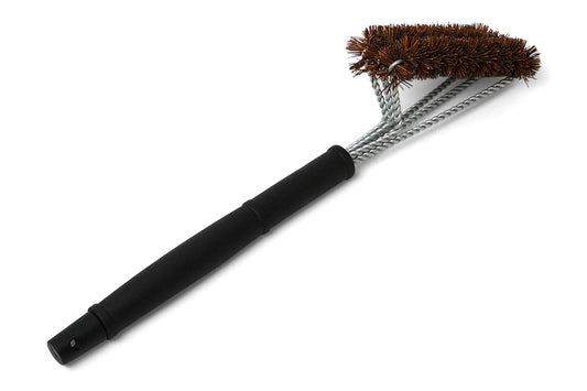 OUTSET 3-HEAD NATURAL FIBER GRILL BRUSH, BLACK WITH COCONUT FIBER BRISTLES, 18.25 X 3.5 X 3 INCHES