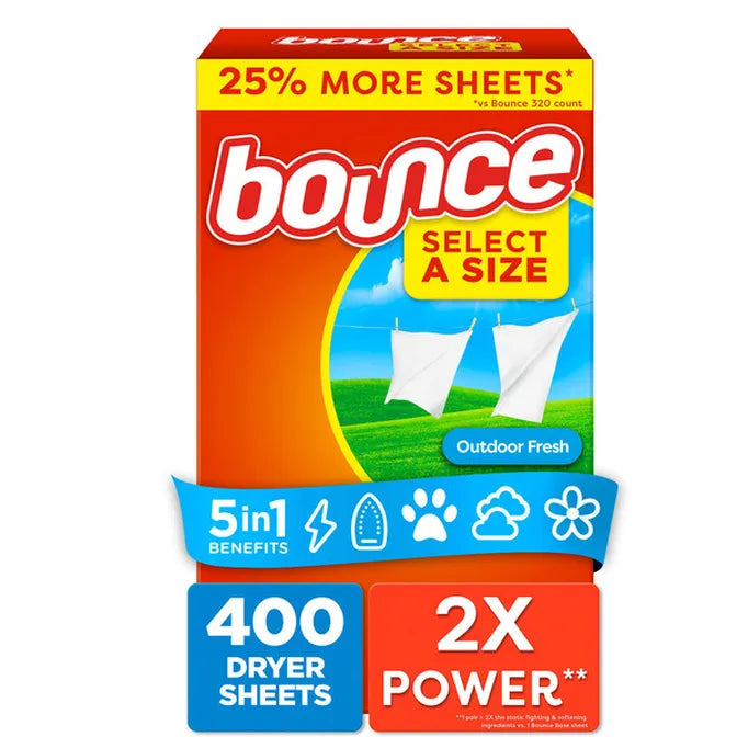 BOUNCE Dryer Sheets SELECT A SIZE 2X POWER 400 Sheets