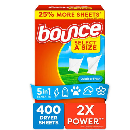 BOUNCE Dryer Sheets SELECT A SIZE 2X POWER 400 Sheets