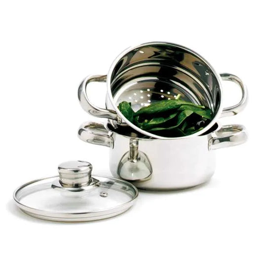 3PC STAINLESS STEEL STEAMER/COOKER, 1 QT