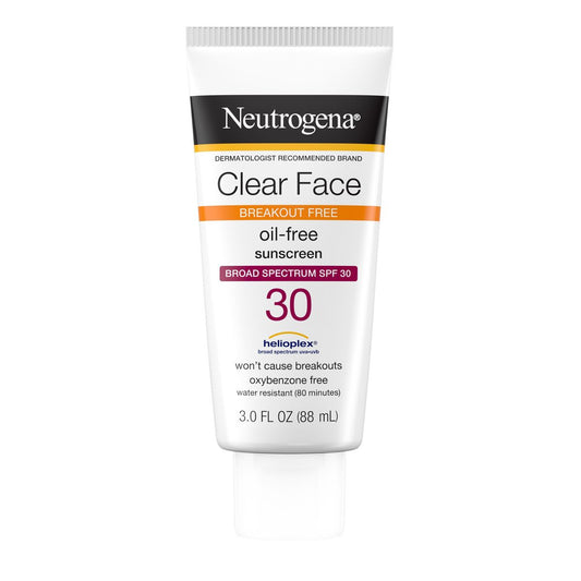 Neutrogena Clear Face Liquid Sunscreen Lotion - SPF 30 - 3 fl oz: Noncomedogenic, Oil-Free, Paraben-Free, Fragrance-Free