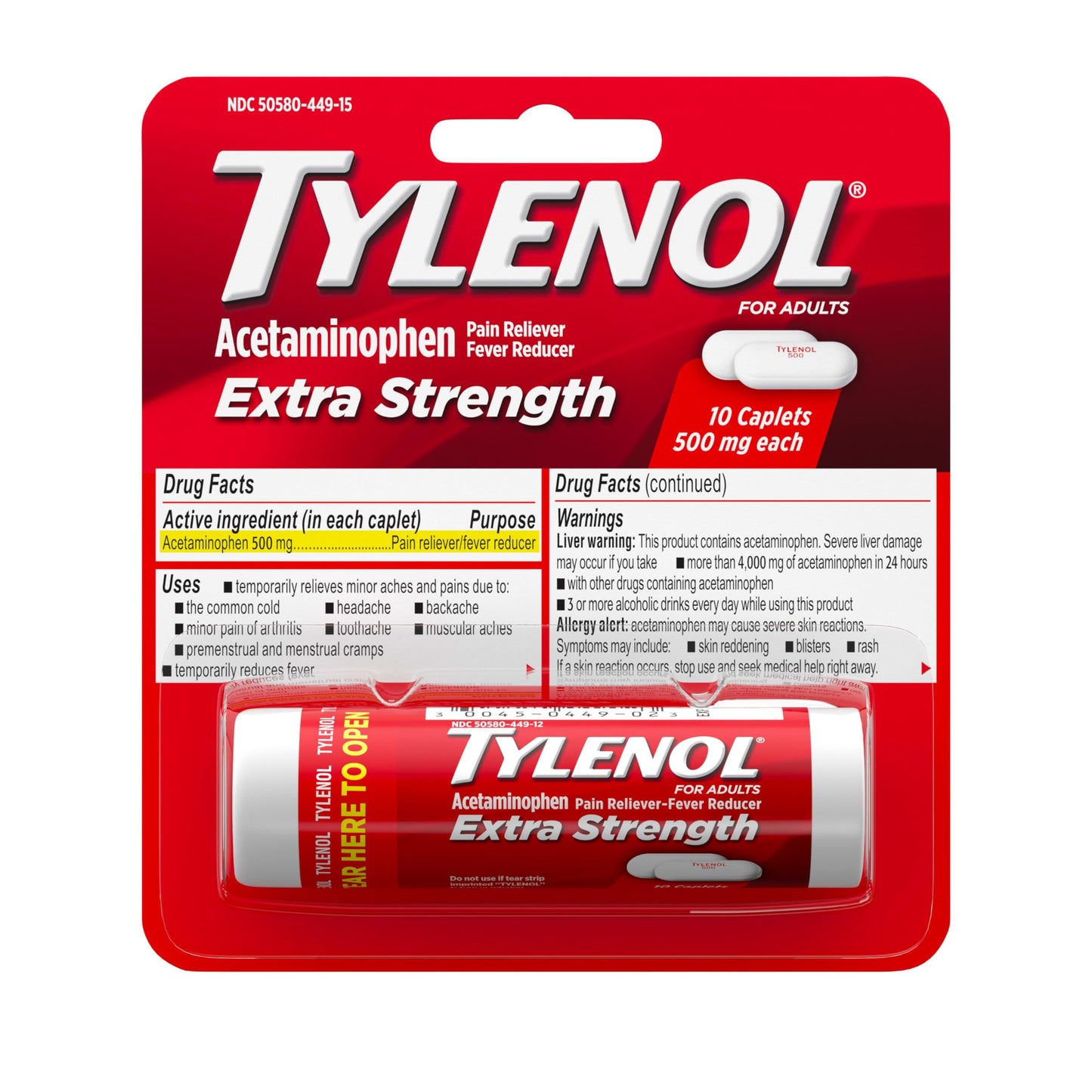 Tylenol Extra Strength 500 mg Acetaminophen Caplets
