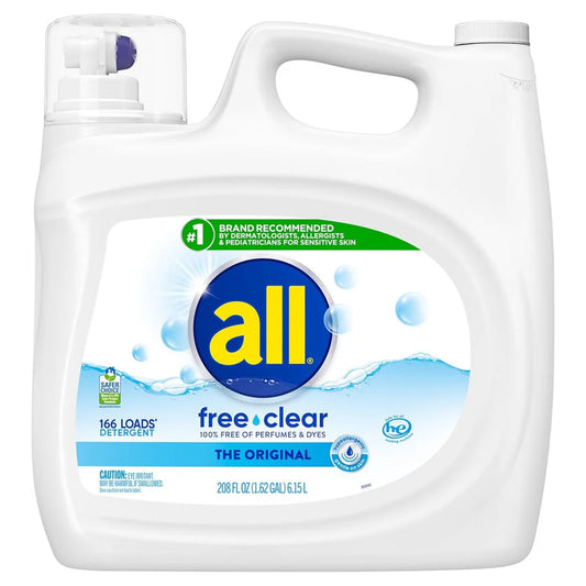 all Liquid Laundry Detergent Free Clear for Sensitive Skin 166 Loads - 208oz
