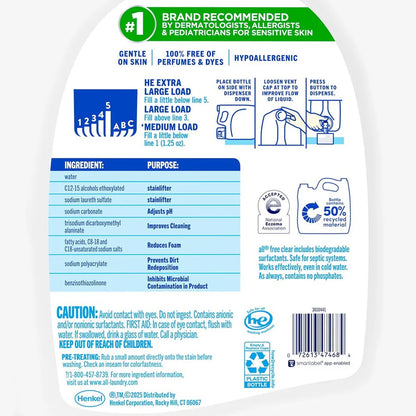 all Liquid Laundry Detergent Free Clear for Sensitive Skin 166 Loads - 208oz