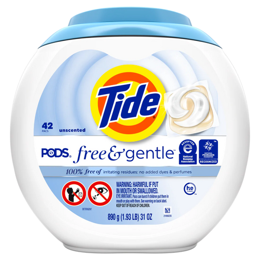 Tide Pods Free & Gentle Laundry Detergent Trusted Gentle Laundry Detergent Pods 100% Free Of Irritating Residues: No Added Dyes And Perfumes - 42ct