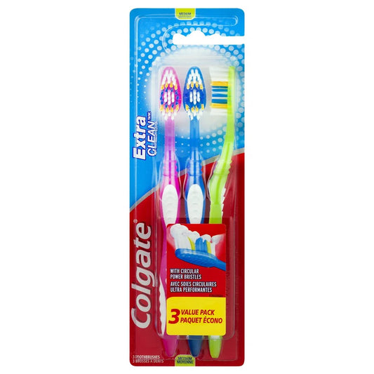 Colgate Extra Clean Full Head Manual Toothbrush Medium - 3ct