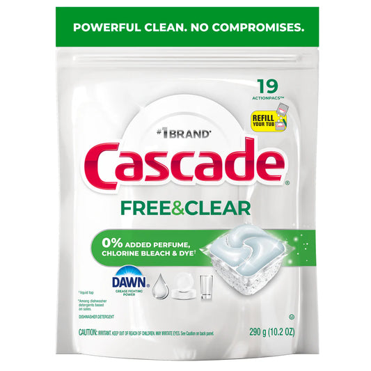 Cascade Free & Clear Dishwasher Pods Dishwasher Detergent Dish Detergent Soap Unscented - 19ct