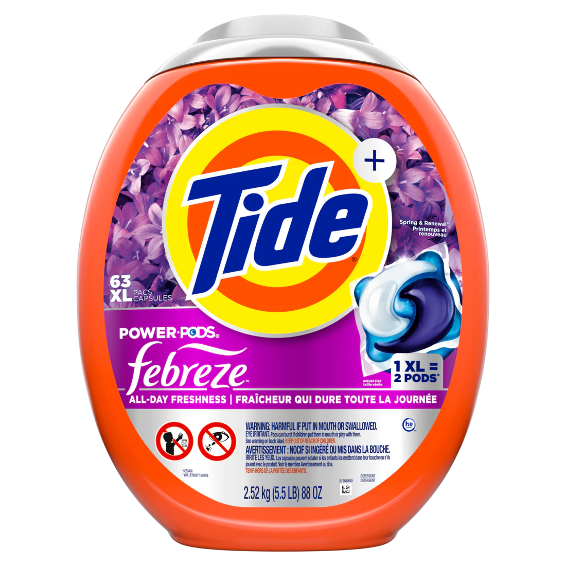 Tide Power Pods With Febreze Laundry Detergent Pacs Spring And Renewal Scent All-Day Freshness Laundry Soap Detergent Pacs - 63ct