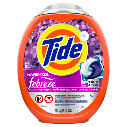 Tide Power Pods With Febreze Laundry Detergent Pacs Spring And Renewal Scent All-Day Freshness Laundry Soap Detergent Pacs - 63ct