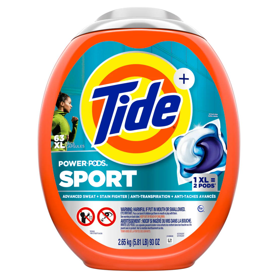 Tide Power Pods Sport Laundry Detergent Pacs Advanced Sweat + Stain Fighter Laundry Soap Detergent Pacs - 63ct