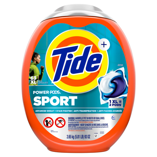 Tide Power Pods Sport Laundry Detergent Pacs Advanced Sweat + Stain Fighter Laundry Soap Detergent Pacs - 63ct