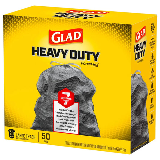 Glad Forceflex Trash Drawstring Black 30 Gallon - 50ct