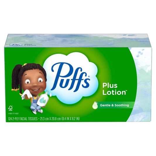Puffs Plus Lotion Facial Tissue 1 Family Box 124 Tissues Per Box