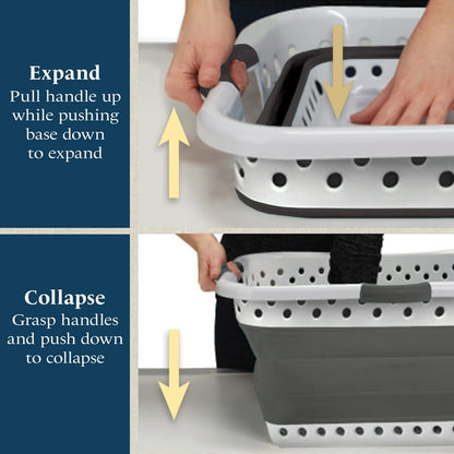 Collapsible Laundry Basket Portable Pop Up Plastic Laundry Hamper with Dual Grip, 24x16.7 40L
