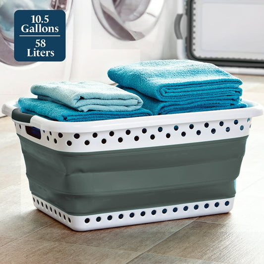 Collapsible Laundry Basket Portable Pop Up Plastic Laundry Hamper with Dual Grip, 24x16.7 40L