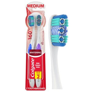 Colgate 360 Optic White Whitening Toothbrush, Medium,