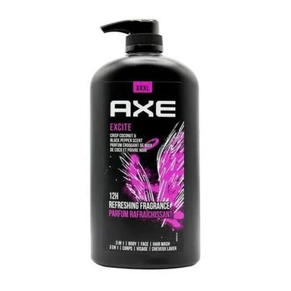 Axe 3in1 Body + Face + Hair Wash Excite Crisp Coconut Black Pepper Scent 1L