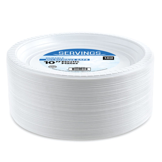 Servings Collection Microwave Safe White 10″ Dinner Plates (100 Count)
