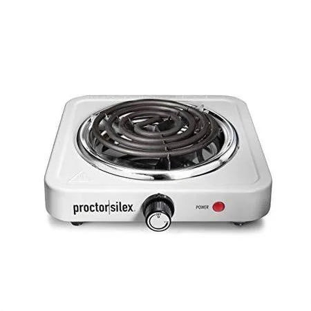 Proctor Silex Portable Electric Stove, Stainless Steel Single Burner Cooktop, Compact, Adjustable Temperature Hot Plate, 1200 Watts, White (34106)