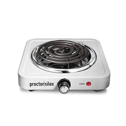 Proctor Silex Portable Electric Stove, Stainless Steel Single Burner Cooktop, Compact, Adjustable Temperature Hot Plate, 1200 Watts, White (34106)