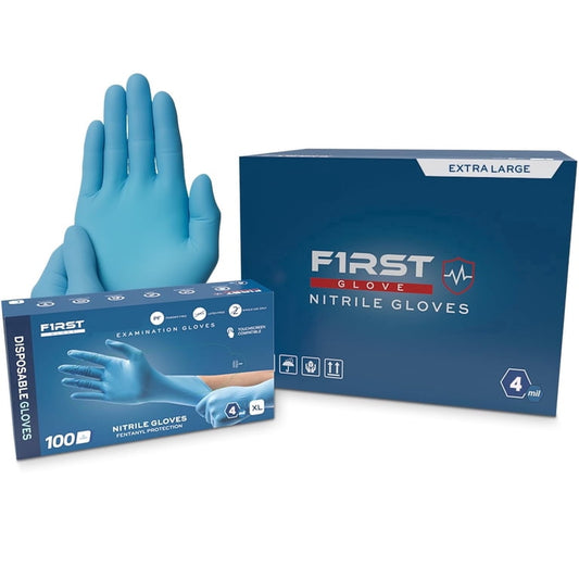 First Glove size Medium Blue Nitrile Light Industrial Disposable Gloves 4 Mil, Latex Free