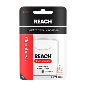 REACH Waxed Dental Floss, Cinnamon, Plaque Remover for Teeth, Shred Resistant, Floss Slides Smoothly, Easy to Use, Waxed, Deep Cleaning Teeth, Oral Care, PFAS Free, for Adults & Kids, 1 Pack, 55 yd
