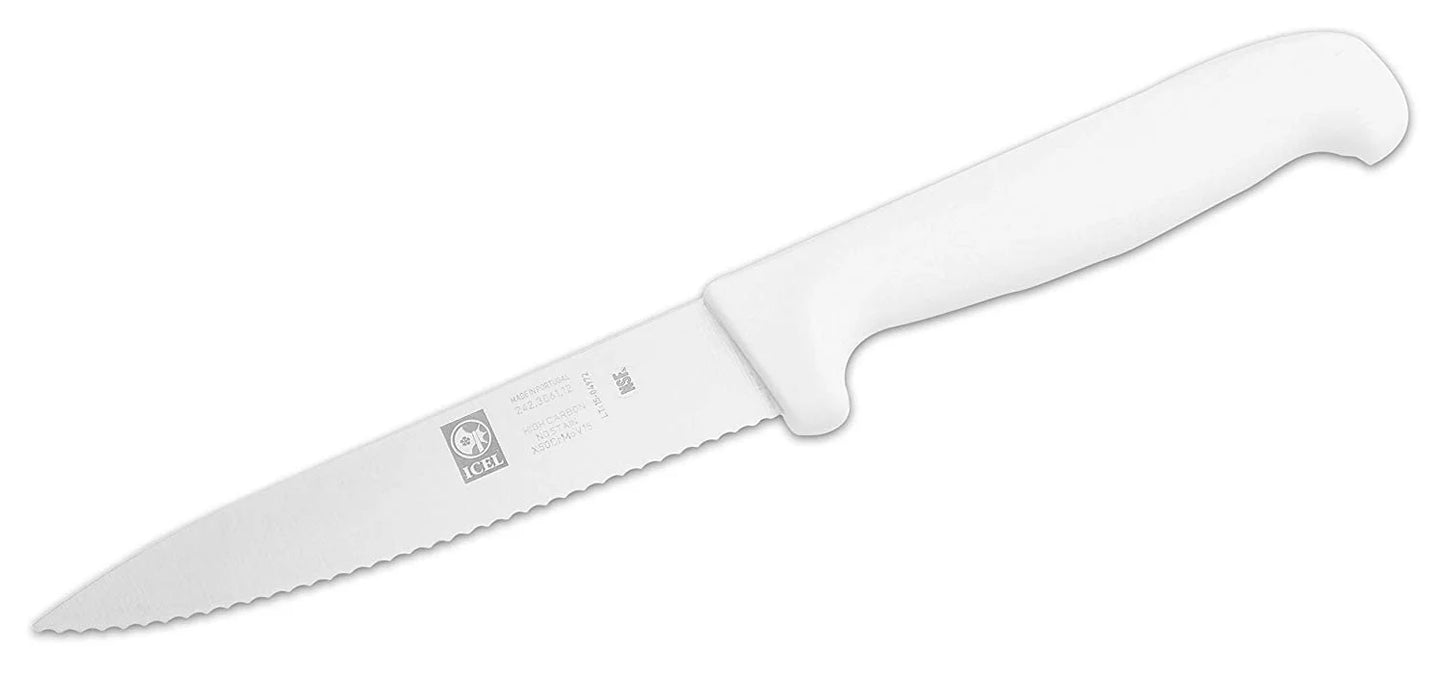 Utility Knife with 4-1/2 Inch Serrated-Edge Stainless Steel Blade and White Plastic Handle White