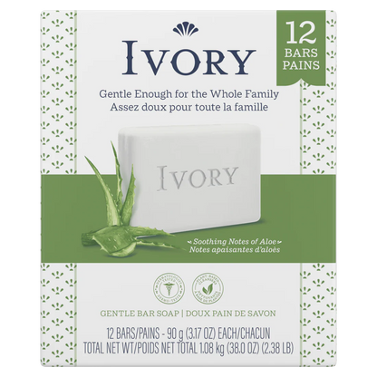 Ivory Gentle Bar Soap Soothing Notes of Aloe - (12x3.17