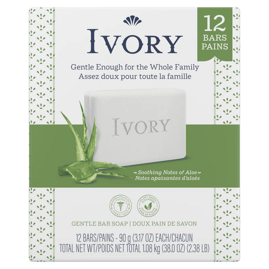 Ivory Gentle Bar Soap Soothing Notes of Aloe - (12x3.17