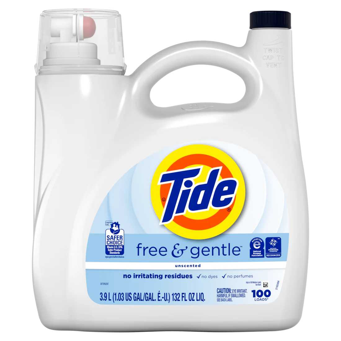 Tide Free & Gentle Liquid Laundry Detergent 100 Loads Tide Laundry Detergent Clean Laundry Detergent - 132oz