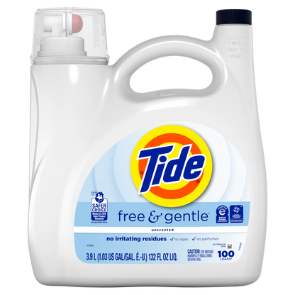 Tide Free & Gentle Liquid Laundry Detergent 100 Loads Tide Laundry Detergent Clean Laundry Detergent - 132oz