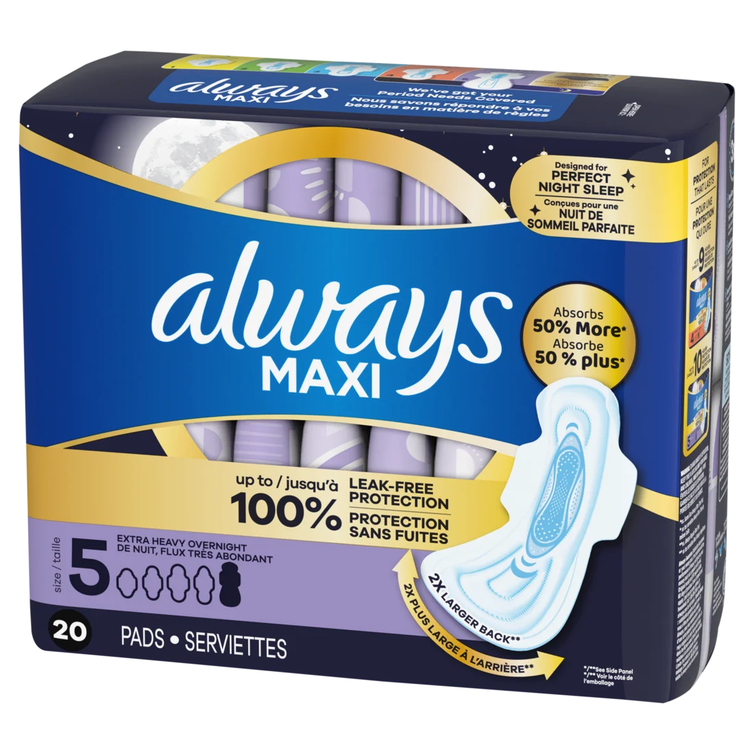 Always Maxi Overnight Pads With Wings For Women Size 5 Extra Heavy Overnight Absorbency Unscented - 20ct