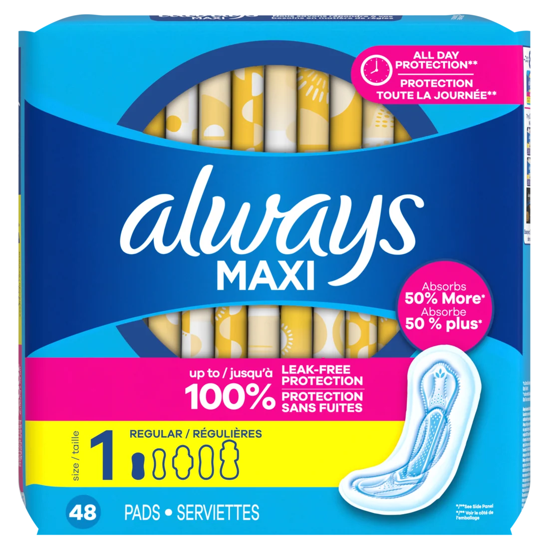 Always Maxi Feminine Pads Without Wings For Women Size 1 Regular Absorbency Unscented - 48ct