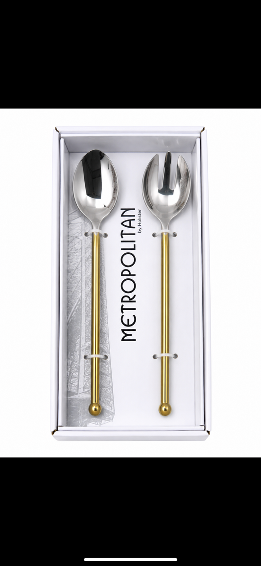 2pc Salad Serving SS Gold