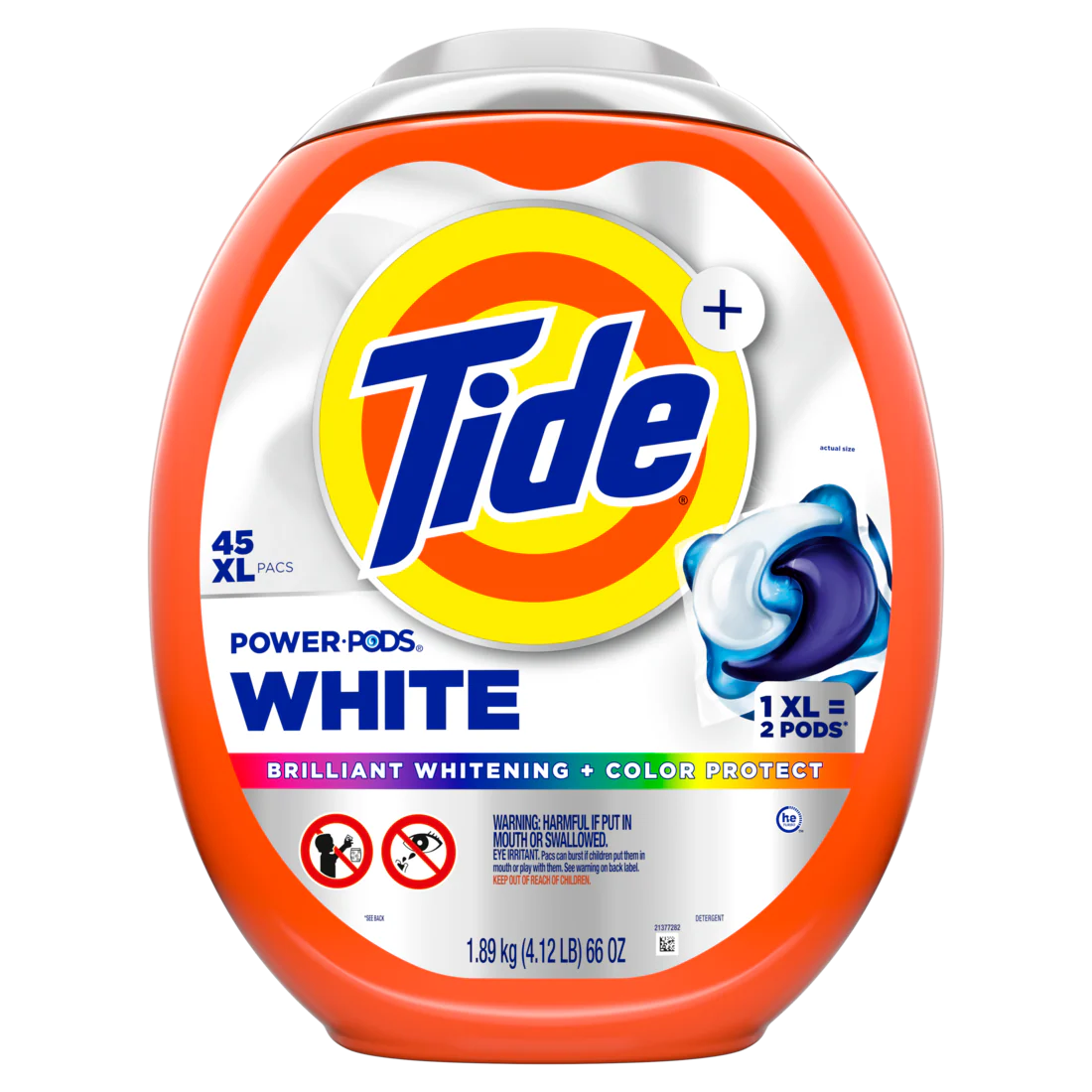 Tide Power PODS White Laundry Detergent Pacs Brilliant Whitening + Color Protect - 45ct