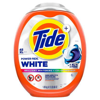 Tide Power PODS White Laundry Detergent Pacs Brilliant Whitening + Color Protect - 45ct