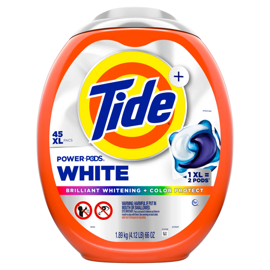 Tide Power PODS White Laundry Detergent Pacs Brilliant Whitening + Color Protect - 45ct