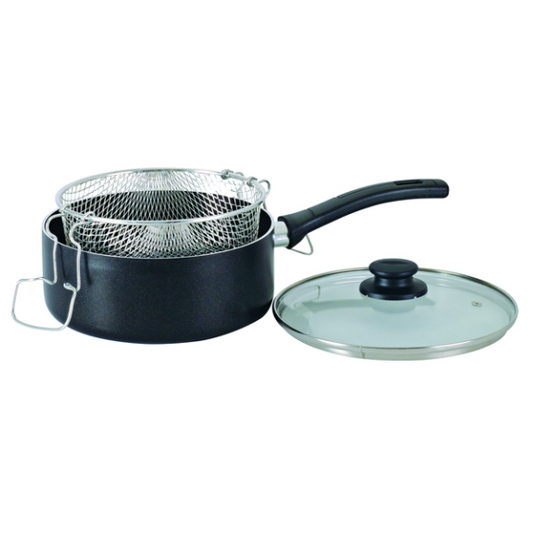 Classic Aluminum Nonstick Fryer Pot, Induction Compatible, High Quality, Black